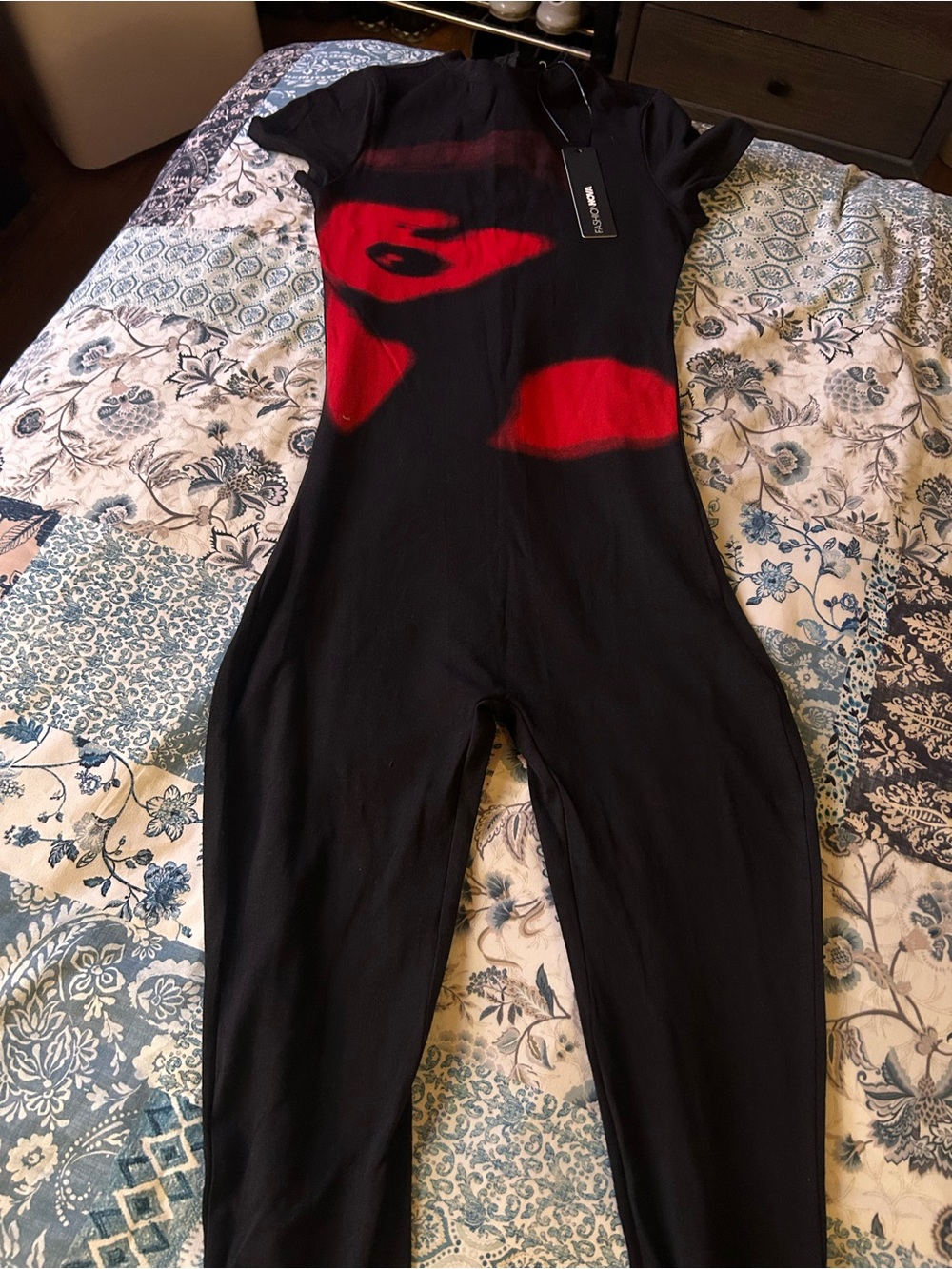 NWT Black Graphic Print Short Sleeve Wide Leg Jumpsuit
